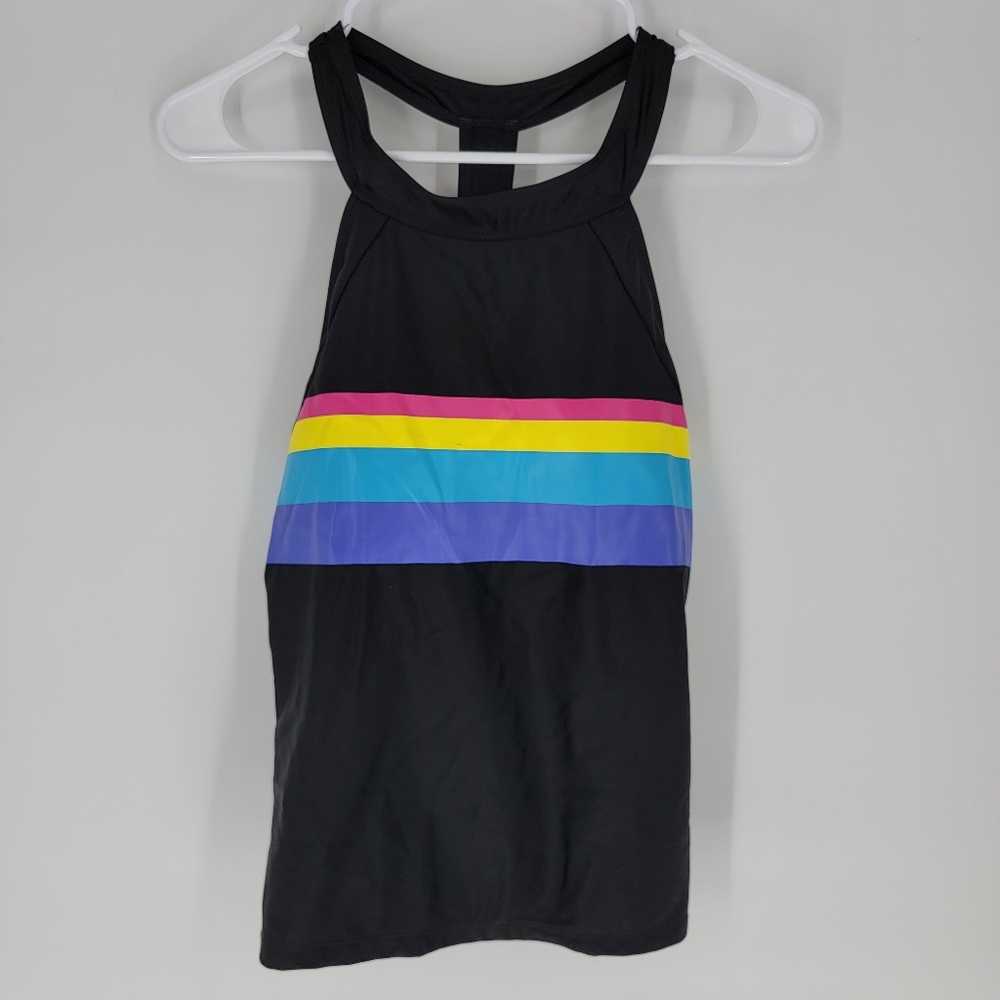 Rad swim black rainbow stripe full coverage tank top